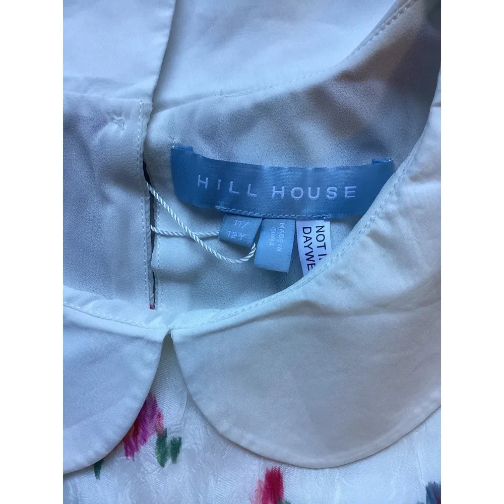 Hill House Home Tiny Lottie Dress Ivory Ikat Taffeta Floral Peter Pan Collar 11